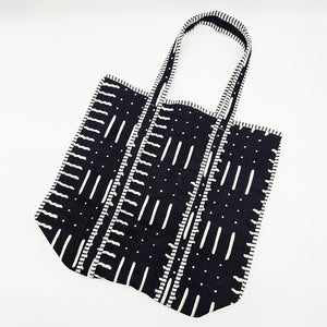 Quilted Cotton Tote Bag with Modern Black & White Print